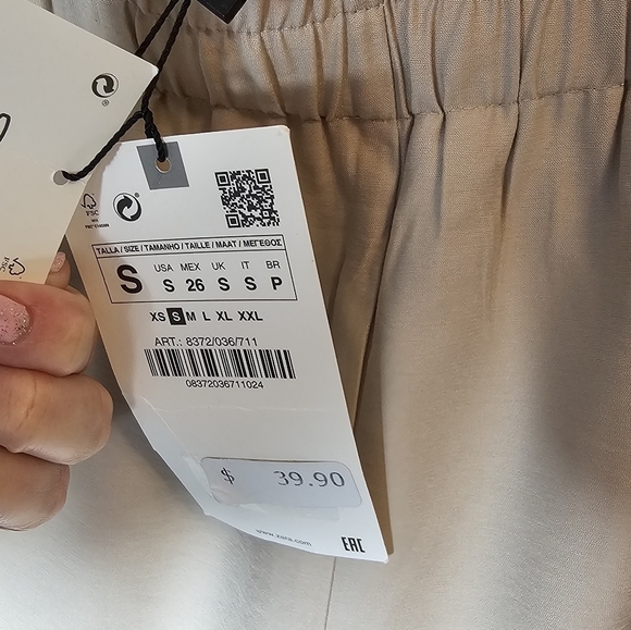 Zara Khaki Satin Cropped Trousers Women's Size Small NWT - Picture 5 of 12